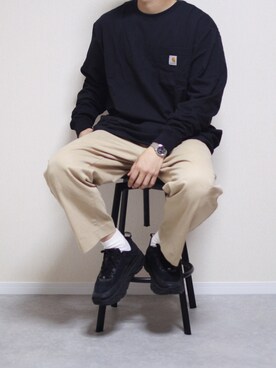 しんごさんの「Carhartt/カーハート Workwear Long-Sleeve Pocket T-Shirt ロングスリーブポケットTシャツ」を使ったコーディネート