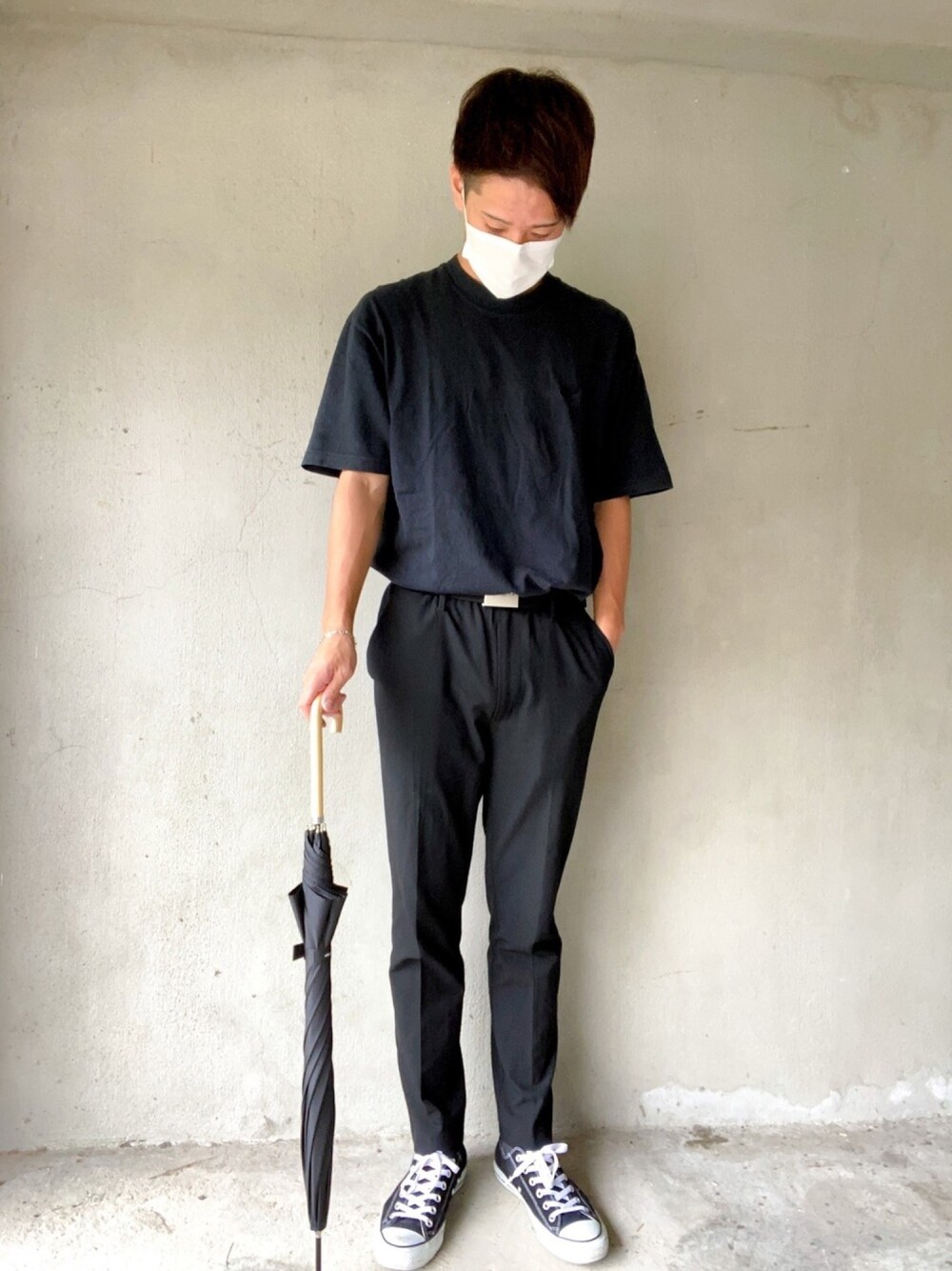「今日のコーデ、ブラックコーデ、ブラック、オールブラック、黒コーデ、夏コーデ、カジュアル、黒好きな人と繋がりたい、ootd」｜「NIKEのアイテム（Tシャツ/カットソー、ブラック系）」を使った、Hikaruさん（メンズ・175cm）の夏コーディネートの1枚目の写真