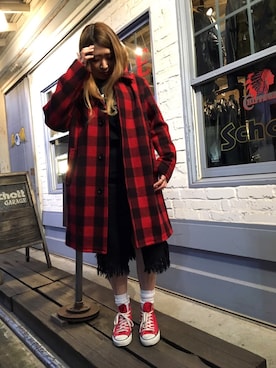 「schott（ショット）のアイテム（ステンカラーコート）」を使った、Natsuki.Cさん（レディース・165cm）の冬コーディネート