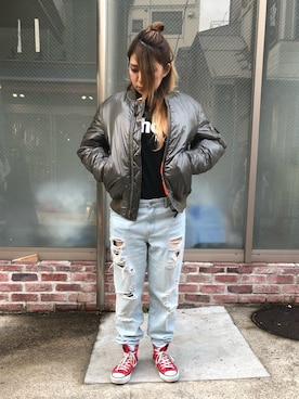 「schott（ショット）のアイテム（MA-1）」を使った、Natsuki.Cさん（レディース・165cm）の冬コーディネート