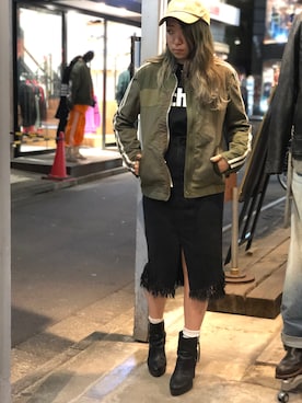 「schott（ショット）のアイテム（キャップ）」を使った、Natsuki.Cさん（レディース・165cm）の冬コーディネート