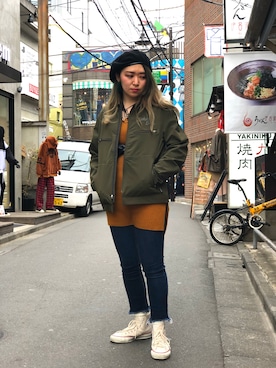 「schott（ショット）のアイテム（ナイロンジャケット）」を使った、Natsuki.Cさん（レディース・165cm）の冬コーディネート