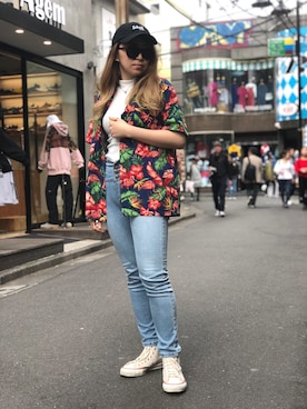 Schott ショット Hawaiian Shirt Flamingo ハワイアンシャツ フラミンゴ アロハを使ったショップスタッフのレディース人気 ファッションコーディネート Wear