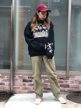 「Schott（ショット）のアイテム（カーゴパンツ）」を使った、Natsuki.Cさん（レディース・165cm）の夏コーディネート
