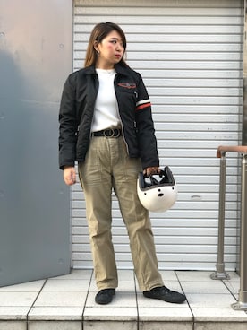 「schott（ショット）のアイテム（パンツ）」を使った、Natsuki.Cさん（レディース・165cm）の秋コーディネート