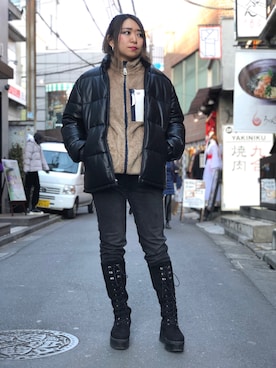 「schott（ショット）のSchott/ショット/LEATHER DOWN JACKET/レザー ダウン ジャケット（ダウンジャケット/コート）」を使った、Natsuki.Cさん（レディース・165cm）の冬コーディネート