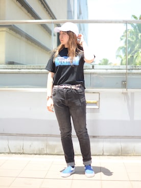 「schott（ショット）のアイテム（帽子）」を使った、Natsuki.Cさん（レディース・165cm）の夏コーディネート