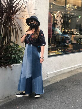 「schott（ショット）のSchott/ショット/HAWAIIAN SHIRT PLANET/ハワイアンシャツ プラネット（シャツ/ブラウス）」を使った、Natsuki.Cさん（レディース・165cm）の夏コーディネート