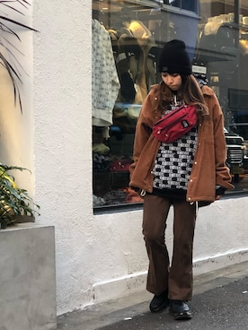 「schott（ショット）のアイテム（帽子）」を使った、Natsuki.Cさん（レディース・165cm）の冬コーディネート