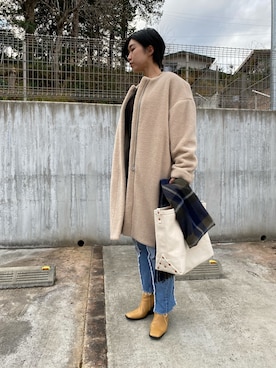 「フリンジデニム」｜「アイテム（その他アウター）」を使った、みわぼさん（レディース・169cm）の冬コーディネート
