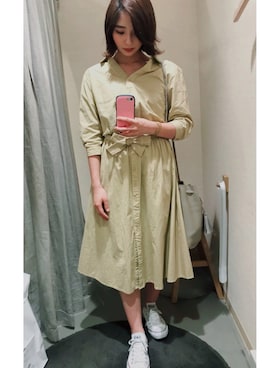 「RAY CASSIN（レイカズン）のアイテム（シャツワンピース）」を使った、milyさん（レディース・158cm）の春コーディネート