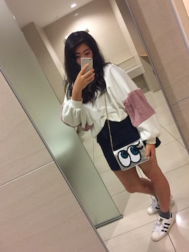 「ZARA（ザラ）のアイテム（スウェット、ホワイト系）」を使った、sakiさん（レディース・164cm）の春コーディネート