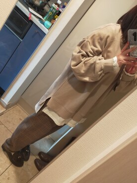 「しまむら（シマムラ）のアイテム（Sweatshirt、ベージュ系）」を使った、てんてんさん（レディース・157cm）の春コーディネート