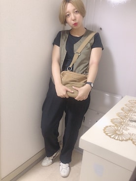 「CLANE（クラネ）のアイテム（ボディバッグ/ウエストポーチ）」を使った、すたふぃーさん（レディース・155cm）の夏コーディネート