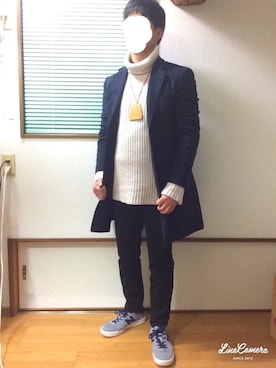 「カジュアルダウン」｜「アイテム（チェスターコート）」を使った、けいちゃろさん（メンズ・168cm）の冬コーディネート
