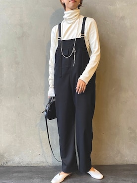 「JEANS FACTORY （ジーンズファクトリー）のアイテム（オールインワン・サロペット）」を使った、manaさん（レディース・163cm）の冬コーディネート