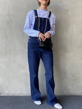 「JEANS FACTORY （ジーンズファクトリー）のアイテム（オールインワン・サロペット）」を使った、manaさん（レディース・163cm）の冬コーディネート