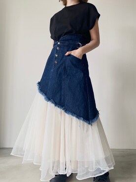 la belle Etudeのデニムスカートを使った人気ファッション 
