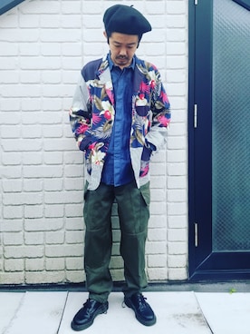 「フランス軍」｜「アイテム（ハンチング/ベレー帽）」を使った、idubyouさん（メンズ・165cm）の春コーディネート