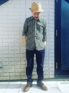 「ストローハット」｜「アイテム（スラックス）」を使った、idubyouさん（メンズ・165cm）の夏コーディネート