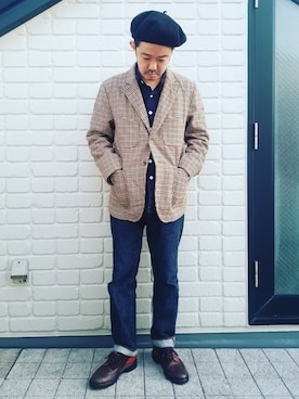 「tricker's」｜「アイテム（ハンチング/ベレー帽）」を使った、idubyouさん（メンズ・165cm）の秋コーディネート