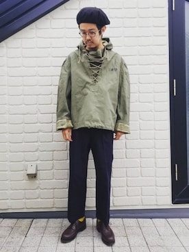 「ワイドスラックス」｜「アイテム（ハンチング/ベレー帽）」を使った、idubyouさん（メンズ・165cm）の春コーディネート