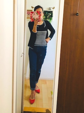 「ボーダートップス」｜「アイテム（アンサンブル）」を使った、Ring-go'roundさん（レディース・153cm）の夏コーディネート