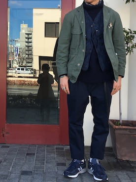 「アイテム（ベスト、ブルー系）」を使った、リョさん（メンズ・165cm）の冬コーディネート