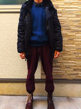 「Roots Canadaのアイテム（パンツ）」を使った、Iburoさん（メンズ・174cm）の冬コーディネート
