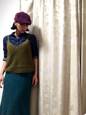「ハンチング」｜「アイテム（キャミソール）」を使った、yo-koさん（レディース・164cm）の冬コーディネート
