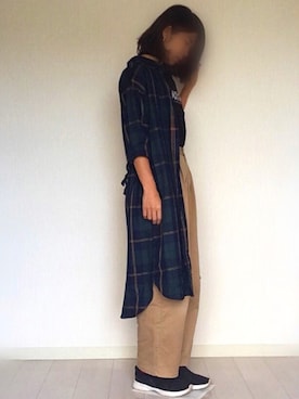 「チェックシャツワンピース」｜「アイテム（シャツワンピース）」を使った、ぴーすけさん（レディース・166cm）の秋コーディネート