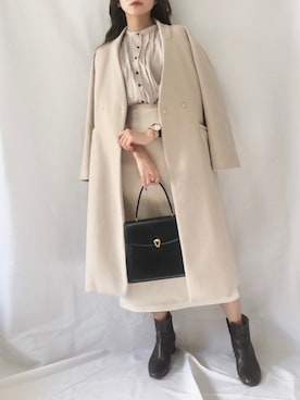「白スカート」｜「アイテム（その他アウター）」を使った、まなのんさん（レディース・160cm）の冬コーディネート