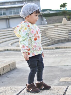 「Design Tshirts Store graniph（デザイン　ティーシャツ　ストア　グラニフ）のアイテム（ナイロンジャケット）」を使った、saku_n_desuさん（キッズ・80cm）の冬コーディネート
