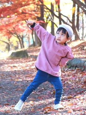 「くすみピンク」｜「アイテム（ハンチング/ベレー帽）」を使った、saku_n_desuさん（キッズ・90cm）の秋コーディネート