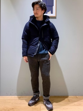 「ジャージーパンツ」｜「アイテム（ダウンジャケット/コート）」を使った、SHIN FUJITAさん（メンズ・171cm）の秋コーディネート