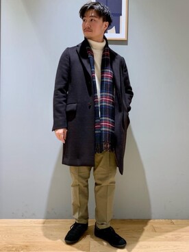「green label relaxing（グリーンレーベルリラクシング）のアイテム（チェスターコート）」を使った、SHIN FUJITAさん（メンズ・171cm）の冬コーディネート
