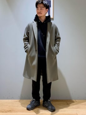 「green label relaxing（グリーンレーベルリラクシング）のアイテム（チェスターコート）」を使った、SHIN FUJITAさん（メンズ・171cm）の冬コーディネート
