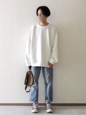 スウェットを使った ワイドデニム のメンズ人気ファッションコーディネート 年齢 40歳 44歳 Wear