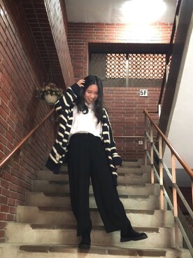「stripes」｜「アイテム（その他アウター）」を使った、Victoria Hsuさん（レディース・154cm）の春コーディネート