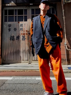 「切りっぱなし」｜「アイテム（キャップ）」を使った、地下さん（メンズ・166cm）の春コーディネート