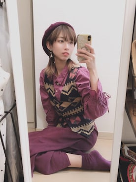 「GLOBAL WORK（グローバルワーク）のバックリボンシャツ長袖/763876（シャツ/ブラウス）」を使った、服好き美容師たけやんです🏳️‍🌈さん（レディース・159cm）の冬コーディネート