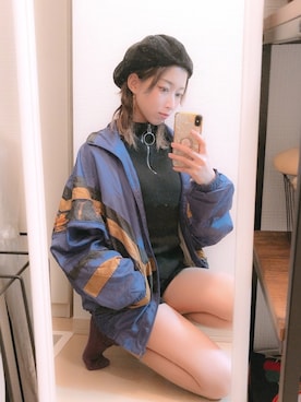「古着女子」｜「アイテム（ナイロンジャケット）」を使った、服好き美容師たけやんです🏳️‍🌈さん（レディース・159cm）の春コーディネート