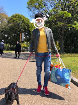「no brand（ノーブランド）のアイテム（MA-1）」を使った、0chさん（メンズ・168cm）の春コーディネート