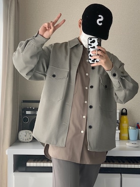 「ノーカラーシャツ」｜「アイテム（ブルゾン）」を使った、ダイチさん（メンズ・168cm）の春コーディネート
