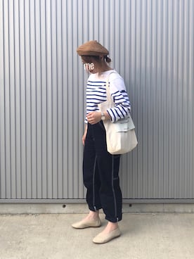 「ストローハット」｜「アイテム（ハンチング/ベレー帽）」を使った、misatoさん（レディース・152cm）の夏コーディネート