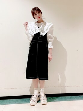 「WEGO（ウィゴー）のアイテム（ジャンパースカート）」を使った、きゃし子さんさん（レディース・162cm）の春コーディネート