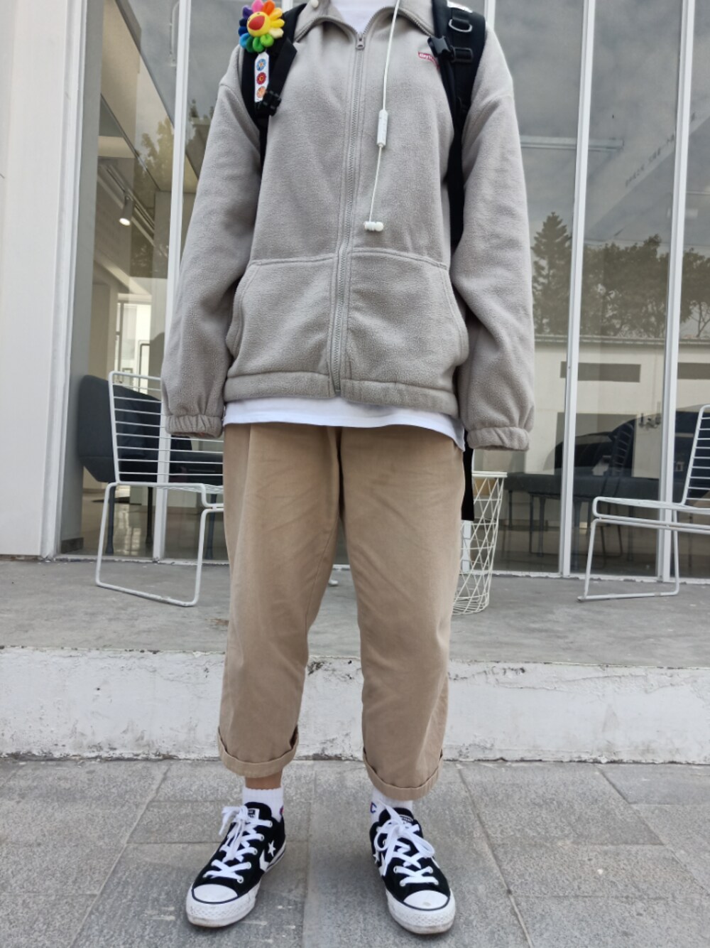 「冬コーデ、古着MIX」｜「CONVERSEのアイテム（シューズ、ブラック系）」を使った、罐鱼夹さん（レディース・163cm）の冬コーディネートの1枚目の写真