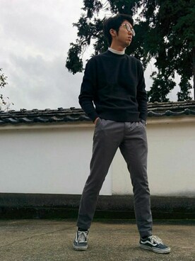 「ユニクロU」｜みかけだおしさん（メンズ・180cm）の秋コーディネート