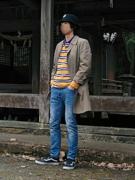 「ラガーシャツ」｜「アイテム（その他アウター）」を使った、みかけだおしさん（メンズ・180cm）の春コーディネート