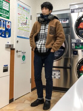 「Confirm（コンファーム）のアイテム（ノーカラージャケット）」を使った、みかけだおしさん（メンズ・180cm）の冬コーディネート